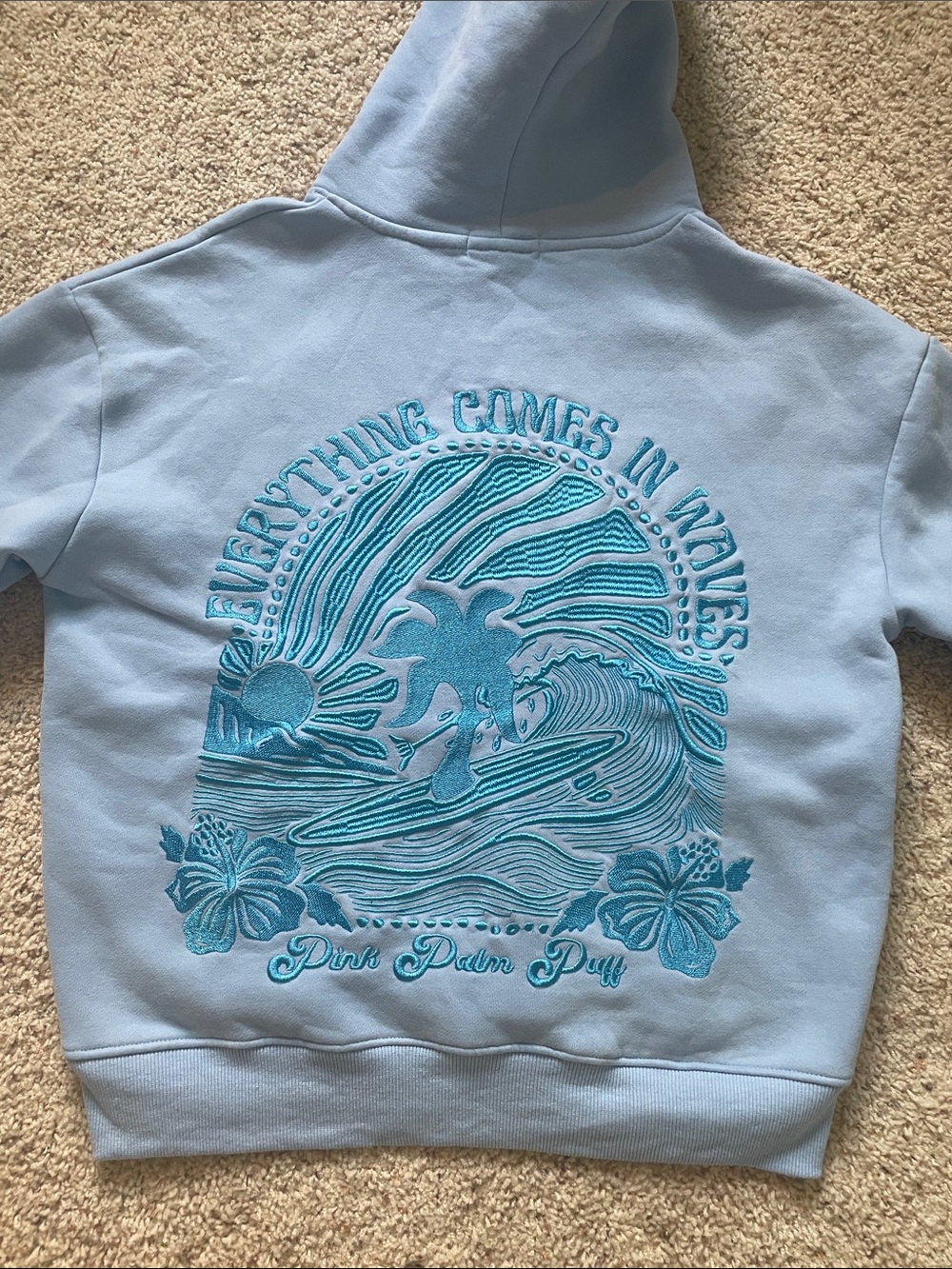 Pink Palm Puff Blue Hoodie